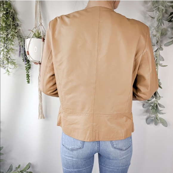 YVONNE MARIE Jacket Tan Ivory Leather Zip Up 0062 - Picture 5 of 6